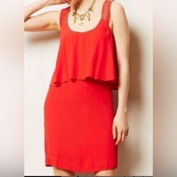 Anthropology Maeve Stunning Red Tisana Layered Lined Viscose Rayon Blend Dress